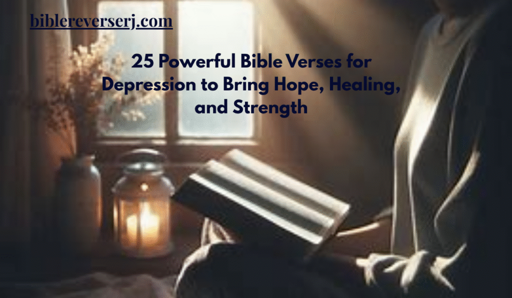 "Open Bible on a rustic wooden table with soft sunlight, showing Psalm 34:17 scripture offering comfort and hope for those struggling with depression, anxiety, and emotional pain."