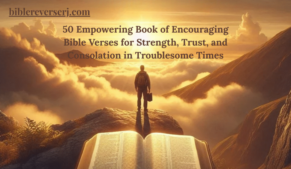 "Open Bible on a wooden table with sunlight streaming through a window, displaying highlighted encouraging Bible verses offering hope, strength, and faith for daily inspiration."